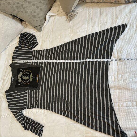 Gudrun Sjoden Dress Large Gray Stripe Organic Cotton Stretch Lagenlook Patch - Picture 9 of 10